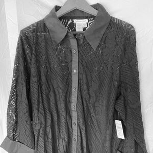 Black Coldwater Creek Long Sleeve Lace Knit Shirt, 3X